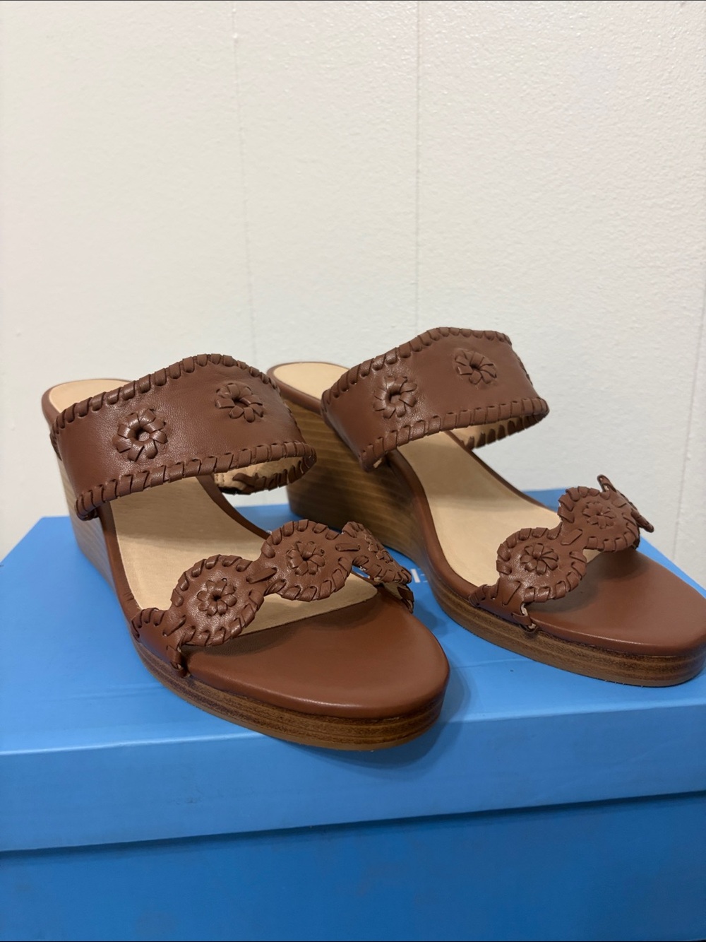 Jack‎  Rogers Caroline Wedge  mocha brown sandal shoe size 9.5 New